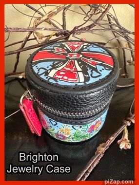 ❣️Brighton Small Round Jewelry Box, Zip / Floral Motif / Ring ~ Rare